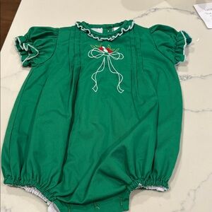 Green Kids One Piece with Embroidered Bow